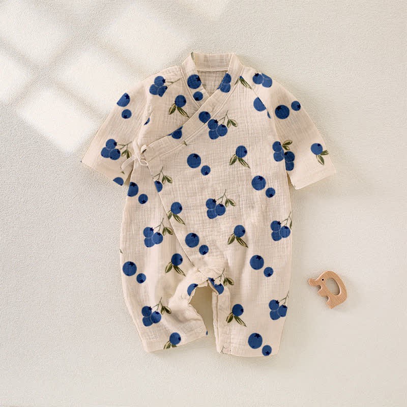 Baby Blueberry Beige Kimono Romper