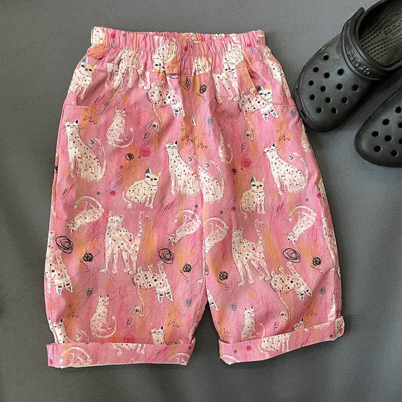 Toddler Graffiti Pink Cat Loose Pants - Pink - 7-9T - image 1