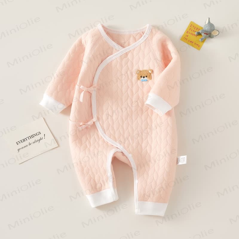  Baby Embroidered Bear Kimono Quilted Romper - Pink - 3-6M - image 2