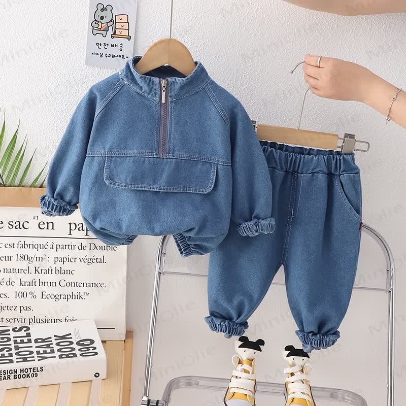 Toddler 2-Piece Zipper Denim Cool Set - image 1