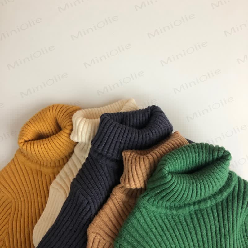 Kid Boy Solid Color High-neck Striped Pullover Sweater - image 5