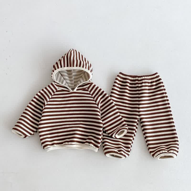 Toddler Boy Fall Winter Outfit - Patchwork Striped Hoodie & Jogger Pants Set