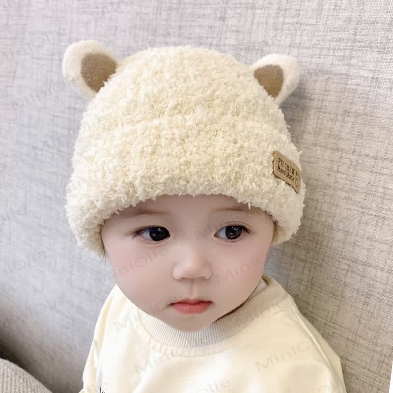 Baby Plush Bear Ears Knit Cap - image 1