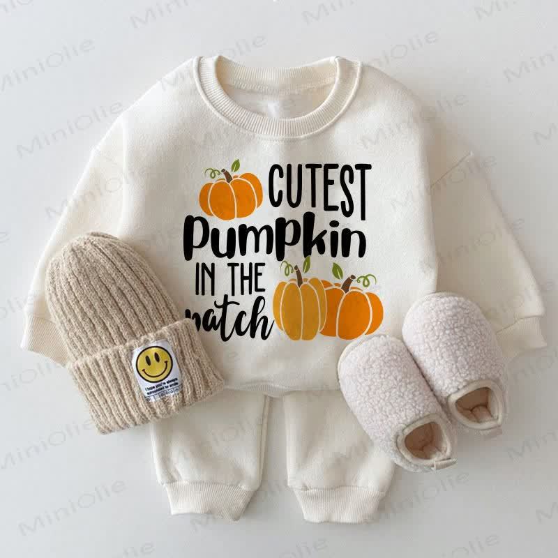 CUTEST PUMPKIN IN THE PATCH Baby Pumpkin Sweatshirt 2-piece Set - White - 2-3T - image 1