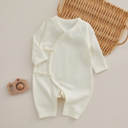 Baby Newborn Solid Color Kimono Romper - Beige - 3-6M - image 3