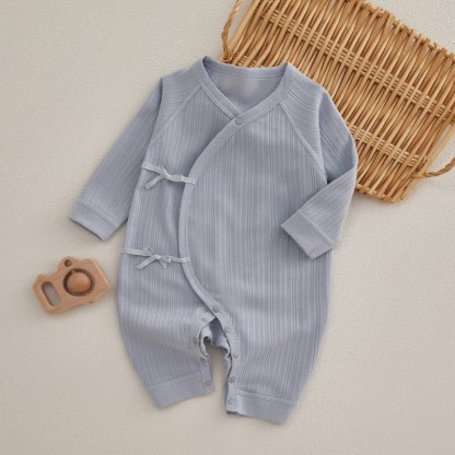 Baby Newborn Solid Color Kimono Romper - Blue - 3-6M - image 14