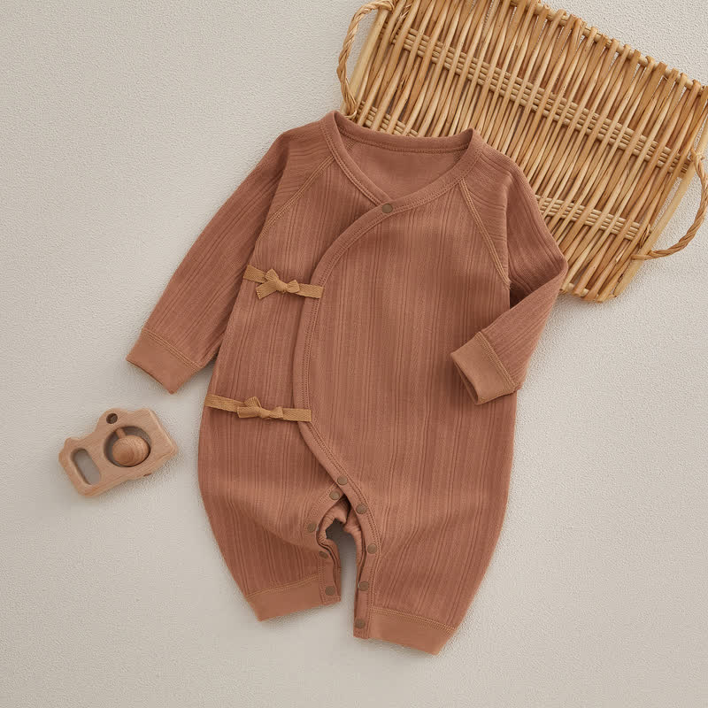 Baby Newborn Solid Color Kimono Romper - Khaki - 3-6M - image 4