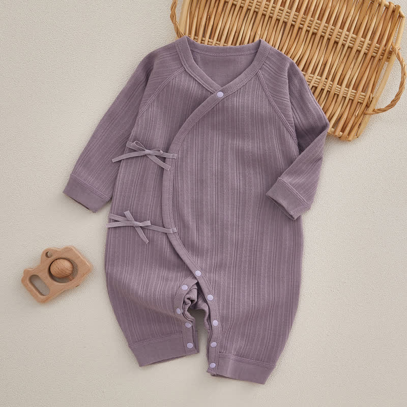 Baby Newborn Solid Color Kimono Romper - Purple - 3-6M - image 5