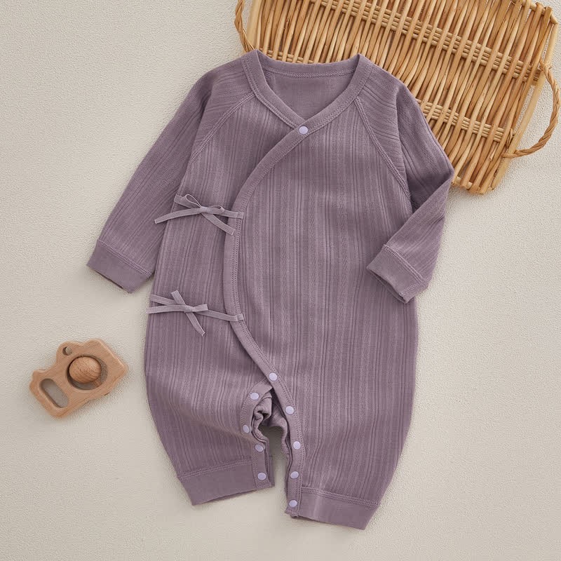 Baby Newborn Solid Color Kimono Romper - Purple - 3-6M - image 5