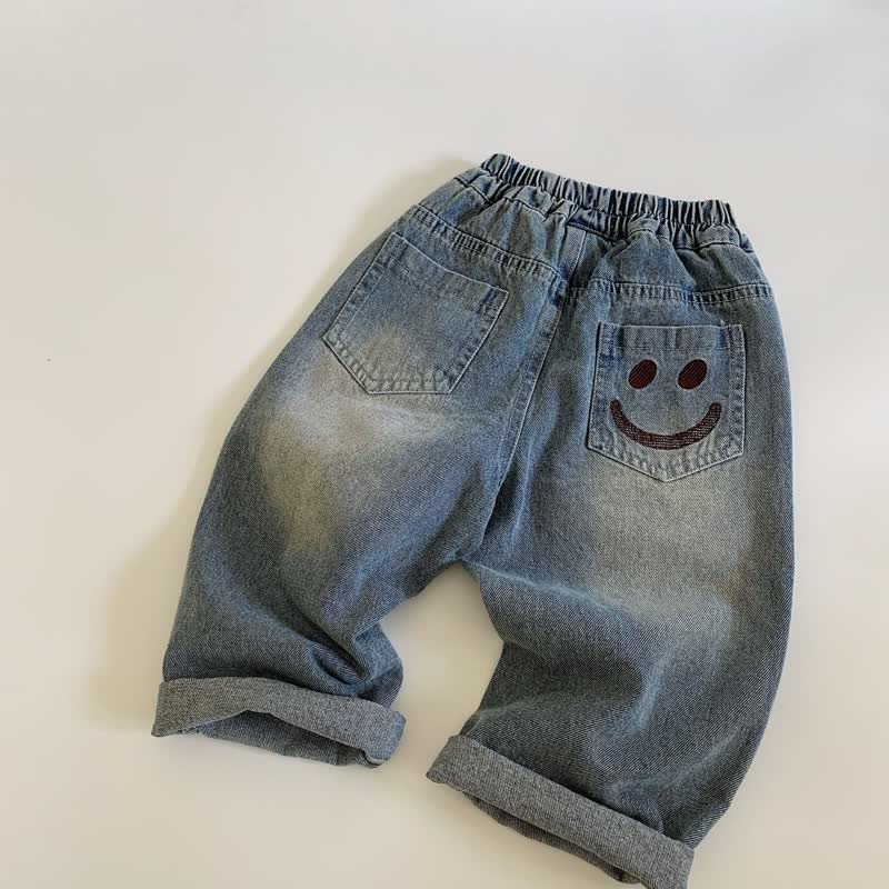 Toddler Boy Denim Embroidered Smile Pants - Blue - 9-11T - image 1