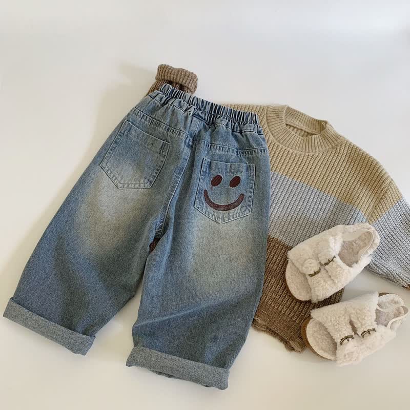 Toddler Boy Denim Embroidered Smile Pants - image 4
