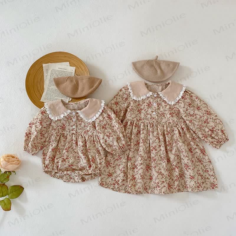 Baby Toddler Khaki Flower Lapels Bodysuit Dress - image 1