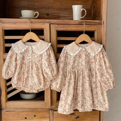 Baby Toddler Khaki Flower Lapels Bodysuit Dress - image 4