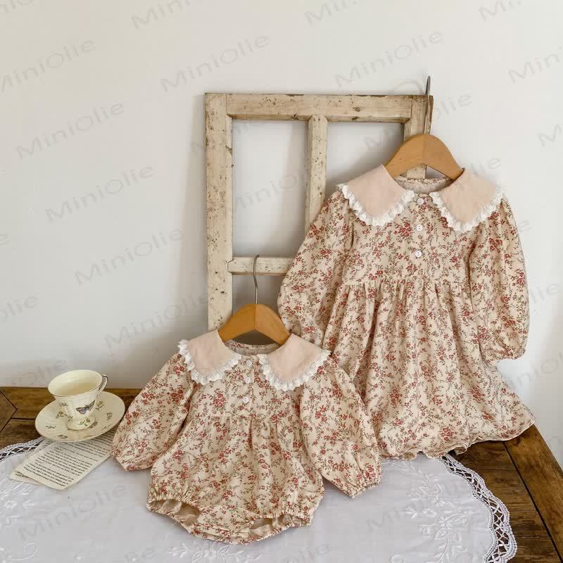 Baby Toddler Khaki Flower Lapels Bodysuit Dress - image 3