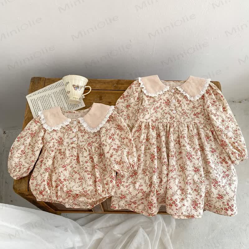 Baby Toddler Khaki Flower Lapels Bodysuit Dress - image 6