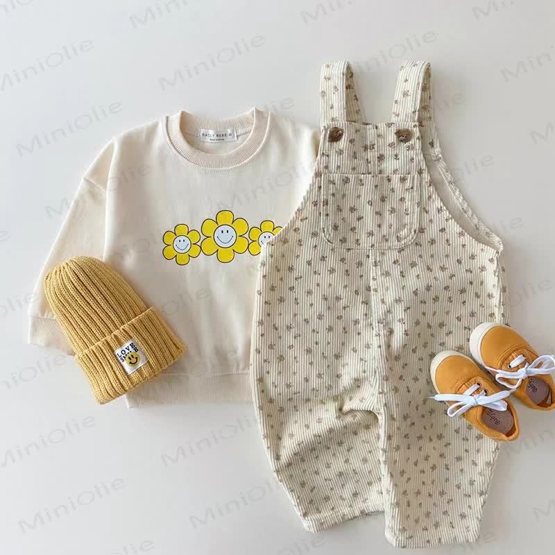 Baby Flower Corduroy Denim Pocket Overalls - image 3