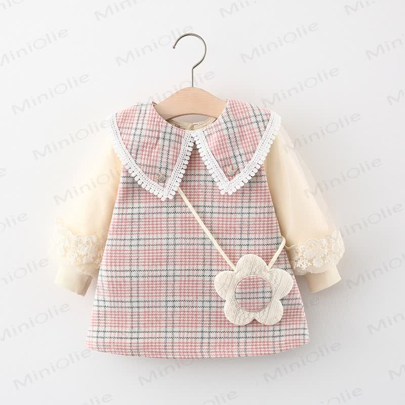 Baby Plaid Dress with Flower Bag - Pink - 3-5T - image 1
