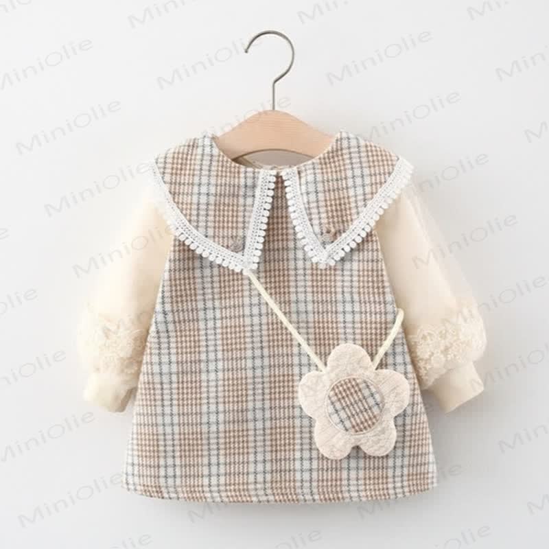 Baby Plaid Dress with Flower Bag - Beige - 3-5T - image 11