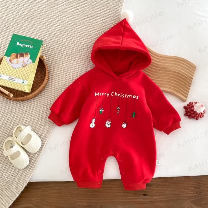 MERRY CHRISTMAS Baby Hooded Romper - Red - 18-24M - image 17