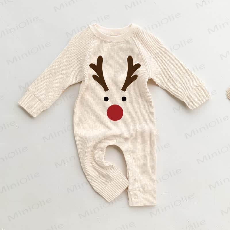 Baby Christmas Deer Waffle Beige Romper - Beige - 18-24M - image 1
