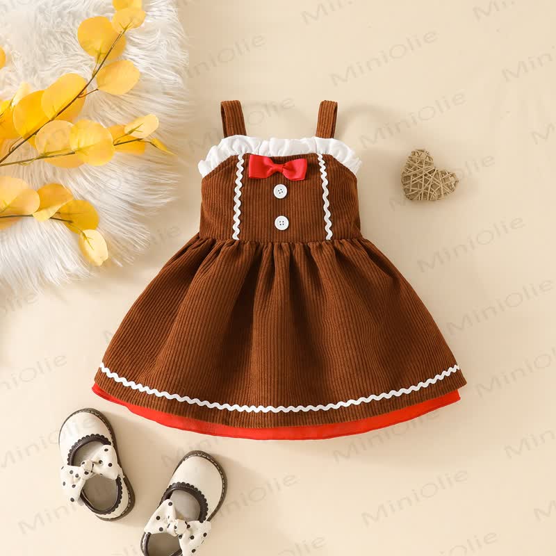 Baby Gingerbread Man Corduroy Bow Dress - image 1