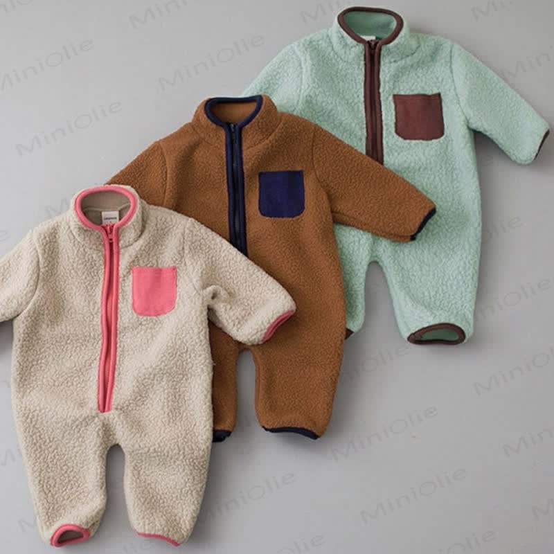 Baby Contrast Color Fleece Romper - image 1