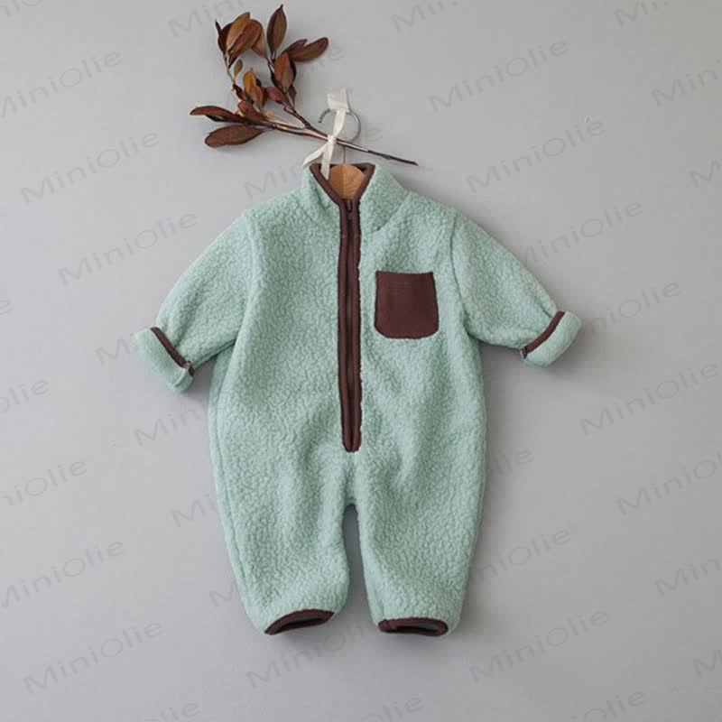 Baby Contrast Color Fleece Romper - Green - 18-24M - image 6