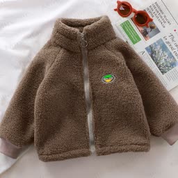 Baby Stand Collar Plush Jacket - Coffee - 12Y - image 10