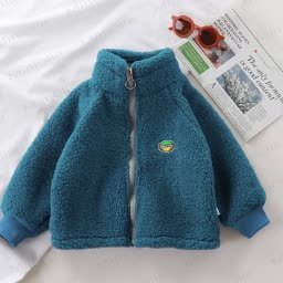 Baby Stand Collar Plush Jacket - Blue - 12Y - image 11