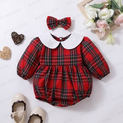 Baby Plaid Bodysuit with Headband - Red - 18-24M - image 1