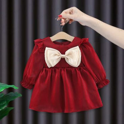 Baby Bowknot Sweet Princess Dress - Red - 2-3T - image 2