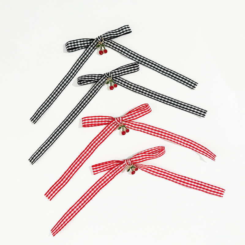 1 Pair Baby Cherry Checkered Bowknot Hair Clips MiniOlie