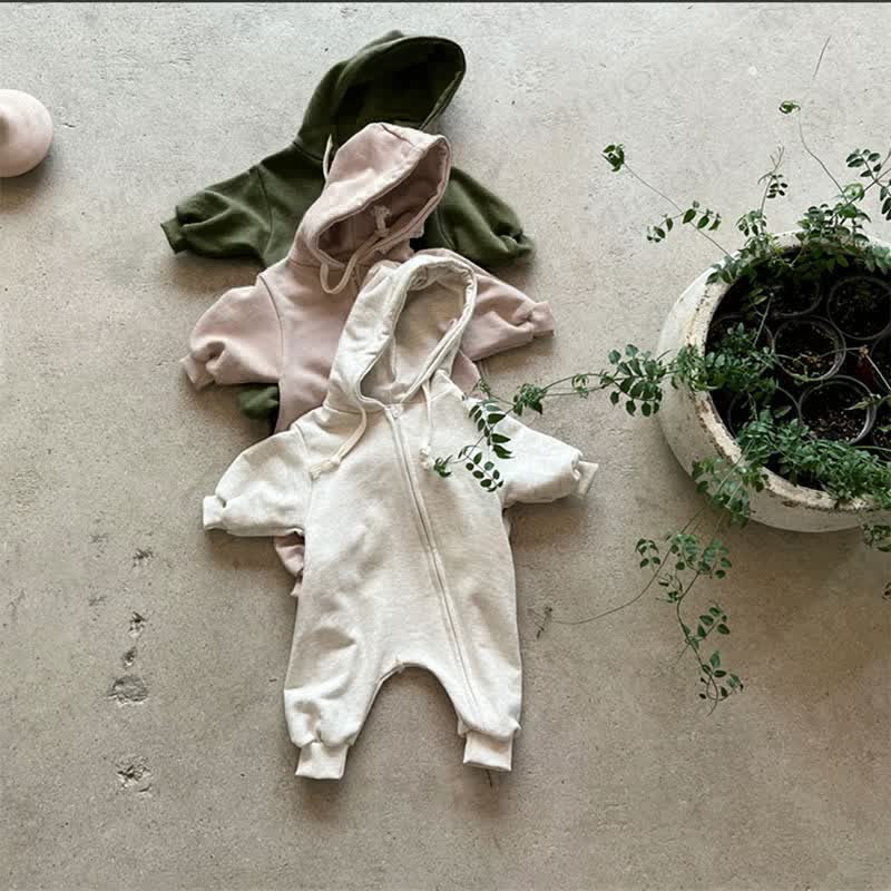 Baby Solid Color Hooded Casual Romper - image 2