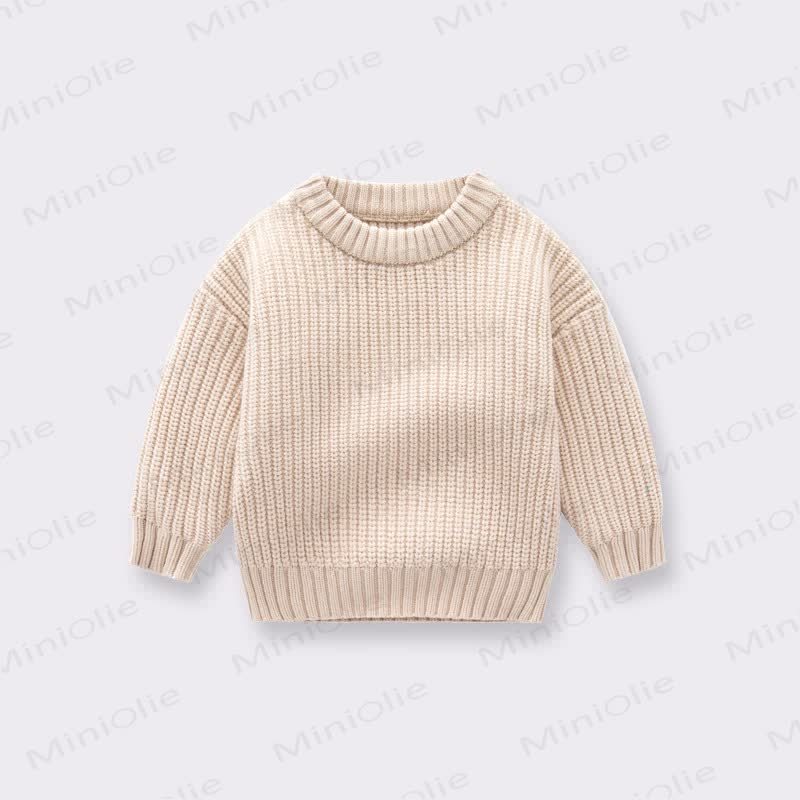 Kid Solid Color Crew Neck Viintage Sweater - Khaki - 8Y - image 3