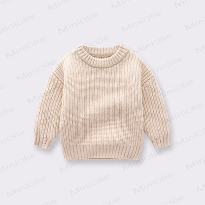 Kid Solid Color Crew Neck Viintage Sweater - Khaki - 8Y - image 3