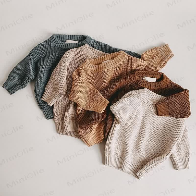 Kid Solid Color Crew Neck Viintage Sweater - image 1