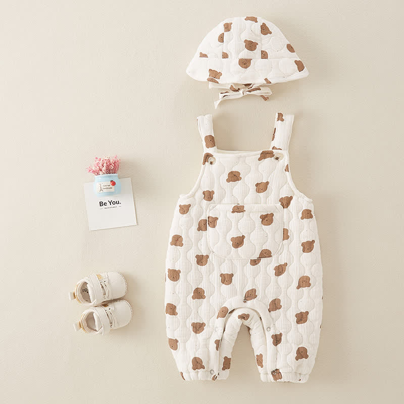 Baby Quilted Bear Overalls with Hat MiniOlie