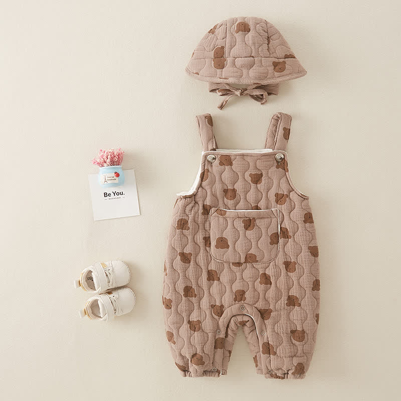 Baby Quilted Bear Overalls with Hat MiniOlie