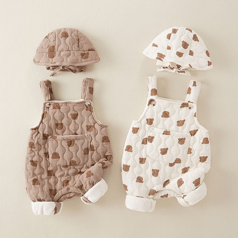 Baby Quilted Bear Overalls with Hat MiniOlie