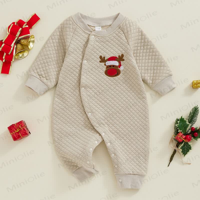 Baby Embroidered Christmas Pattern Romper - Apricot - 3-6M - image 2