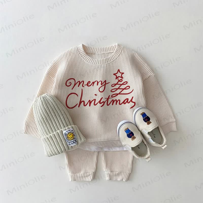 MERRY CHRISTMAS Baby Waffle 2-piece Set - Apricot - 2-3T - image 1