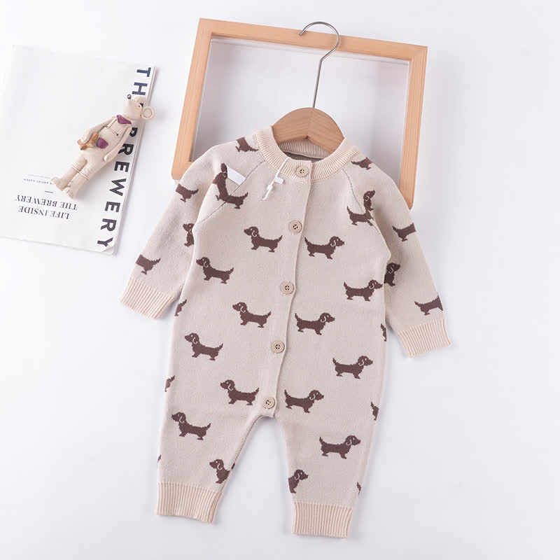 Baby Cute Dog Print Knit Romper 