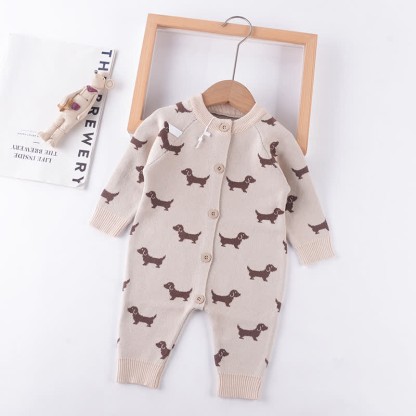 Baby Cute Dog Print Knit Romper 
