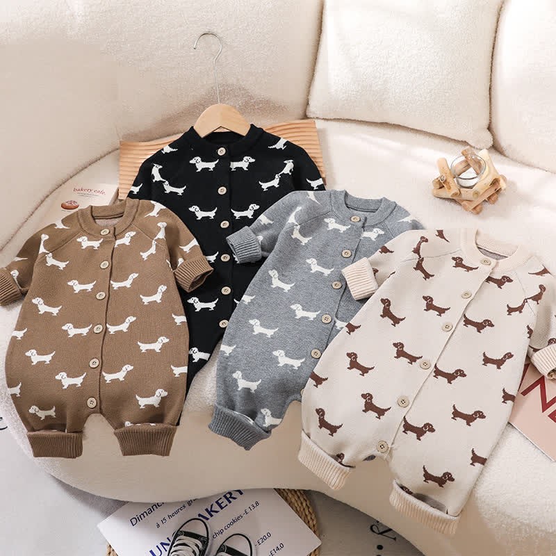 Baby Cute Dog Print Knit Romper