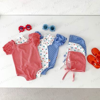 Baby Girl One-piece Swimsuit with Hat - image 1