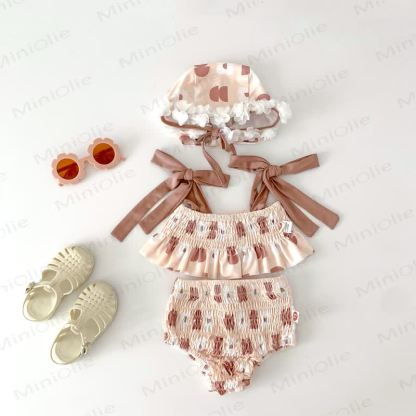 Baby Girl One-piece/2-piece Swimsuit with Hat - Beige2 - 2-3T - image 19