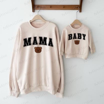 MAMA/BABY Mommy and Me Bear Sweatshirt - Beige - Mom Sweatshirt: XL - image 1