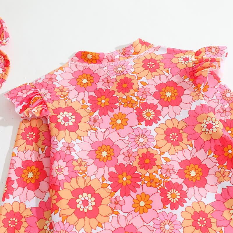 Baby Girl Floral One-piece Swimsuit with Hat - image 4