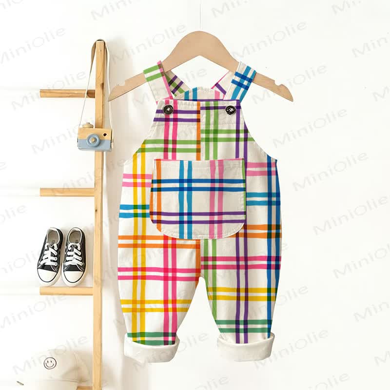Baby Toddler Colorful Stripes and Plaids Overalls  - White - 3-5T - image 1