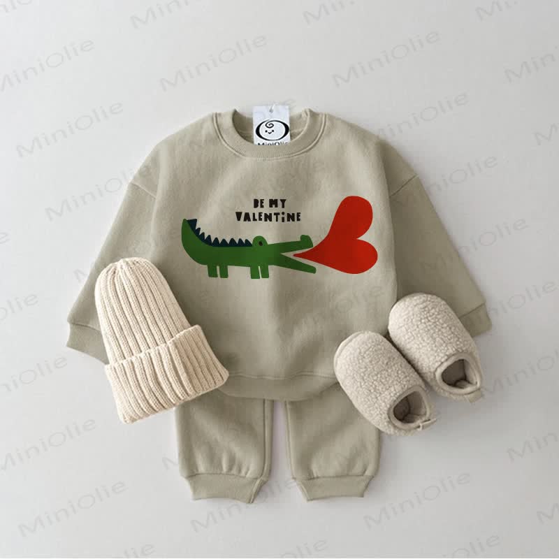 BE MY VALENTINE Baby Alligator Sweatsuit 2-piece Set - Grey Green - 2-3T - image 1